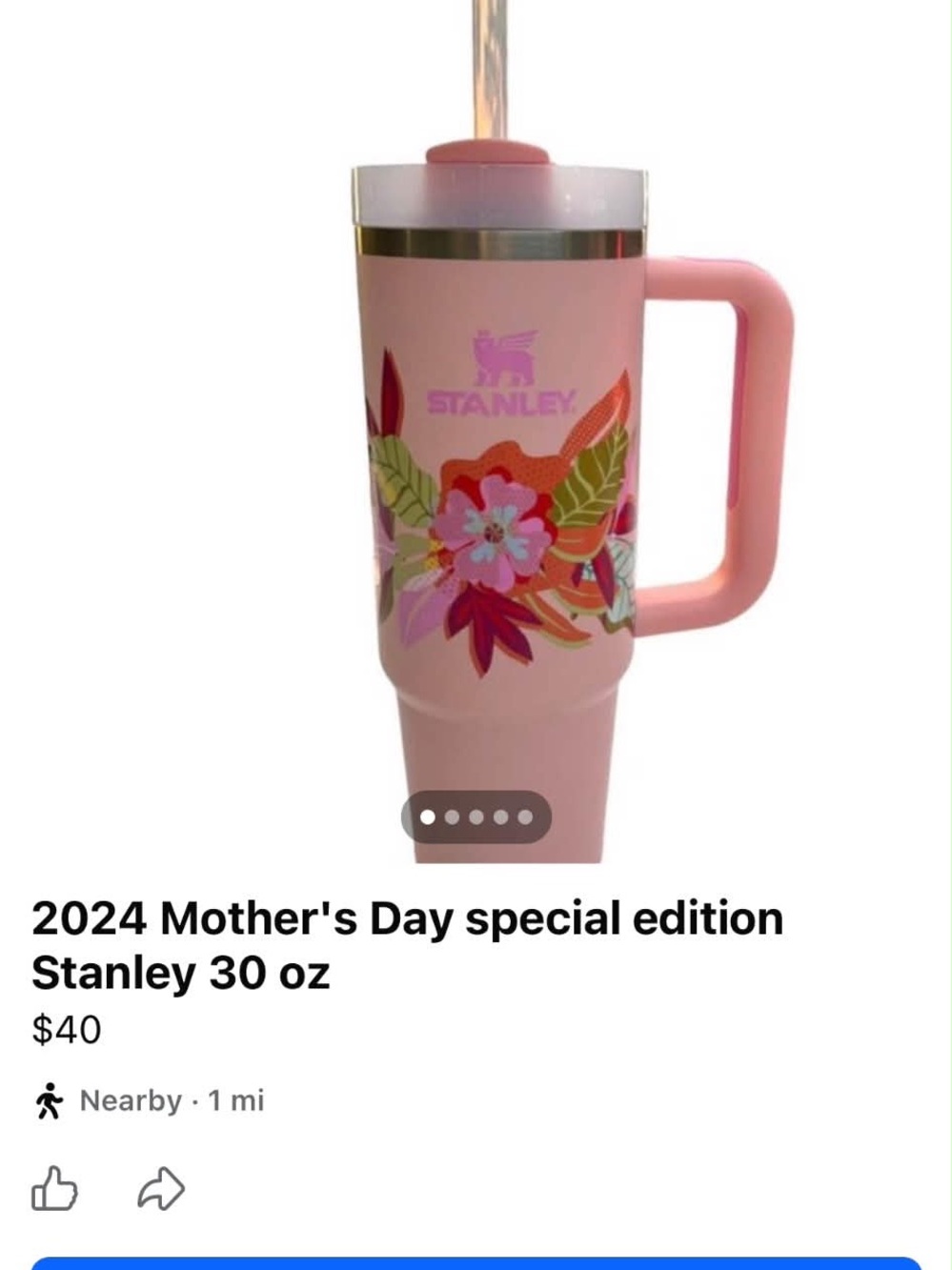 Stanley Pink Floral Travel Tumbler with Handle and Straw - Picture 2 of 4